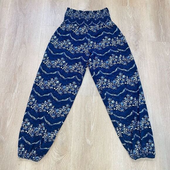 Amazon Qianxizhan Blue Multi Floral Harem Bohemian Jogger Pants, Women’s Small - Picture 2 of 10
